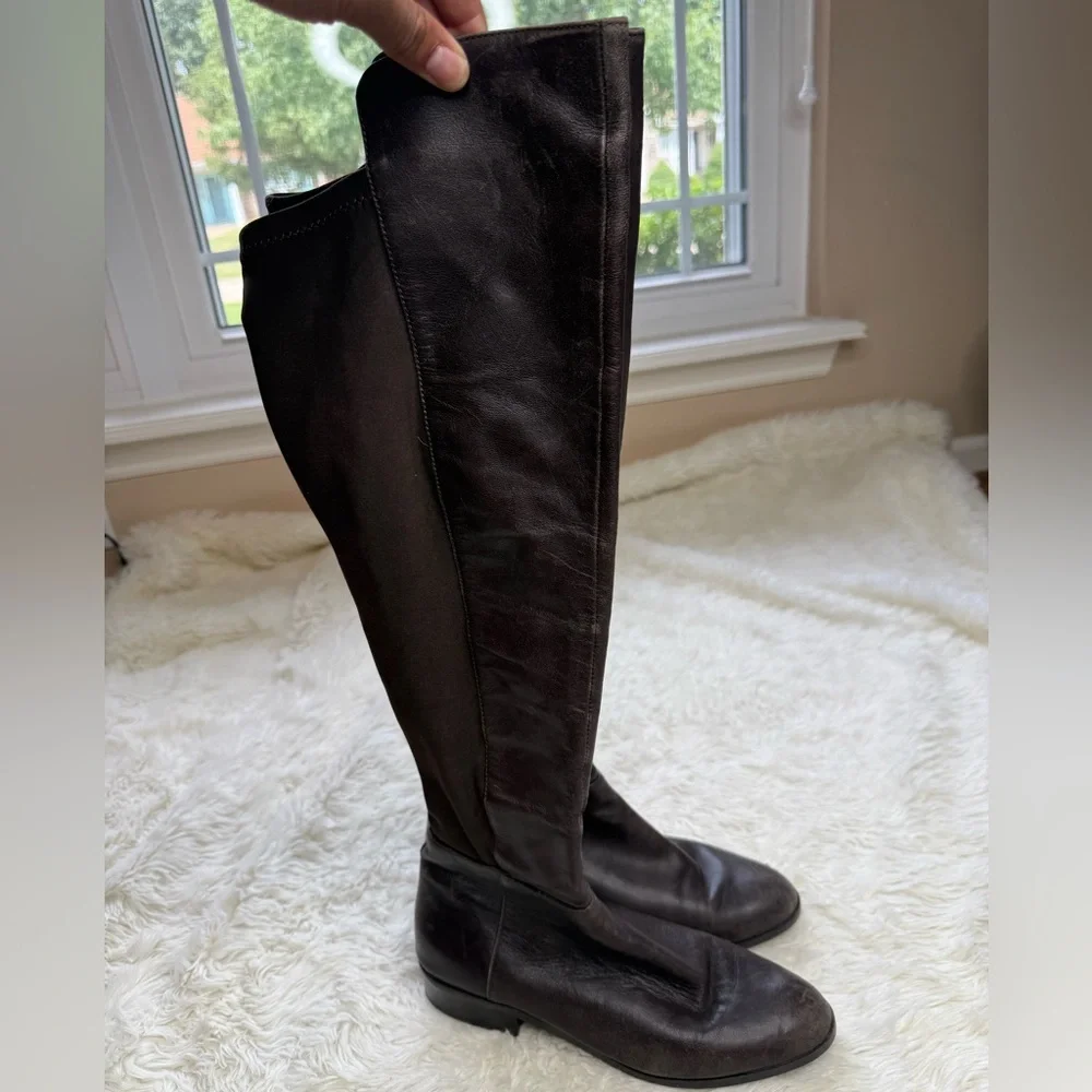 Michael Kors Over The Knee Boots Leather Riding Chocolate Brown Size 7 Capsule